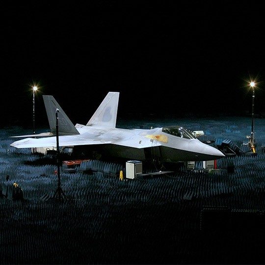 Fighter aircraft in anechoic chamber
