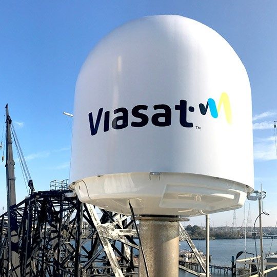 Viasat maritime SATCOM terminal radome installed on a vessel